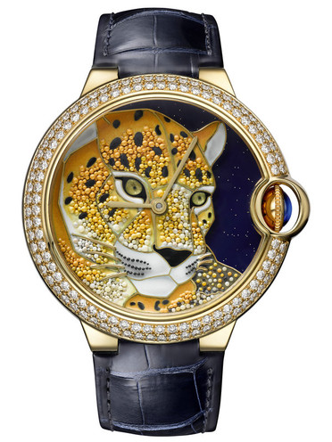 卡地亚BALLON BLEU DE CARTIER珐琅珠粒工艺猎豹装饰腕表